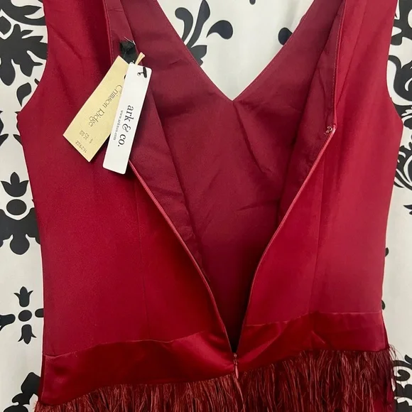 Ark & Co Burgundy Feathered Mini Dress NWT - Picture 5 of 7